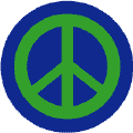 Green PEACE SIGN on Blue Background--BUTTON