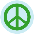 Green PEACE SIGN on Light Blue Background--BUTTON