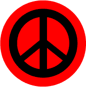 Black PEACE SIGN on Red Background--BUTTON
