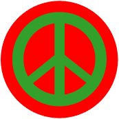 Green PEACE SIGN on Red Background--BUTTON