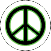 Neon Glow Black PEACE SIGN with Green Border--BUTTON