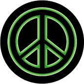 Neon Glow Black PEACE SIGN with Green Border Black Background--BUTTON