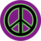 Neon Glow Black PEACE SIGN with Green Border Purple Background--BUTTON