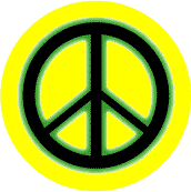 Neon Glow Black PEACE SIGN with Green Border Yellow Background--BUTTON