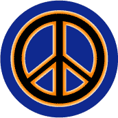Neon Glow Black PEACE SIGN with Orange Border Blue Background--BUTTON