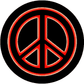 Neon Glow Black PEACE SIGN with Red Border Black Background--BUTTON