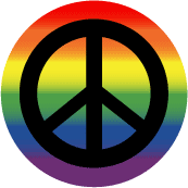 Black PEACE SIGN with Rainbow Background--BUTTON
