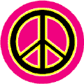 Neon Glow Black PEACE SIGN with Yellow Border Pink Background--T-SHIRT