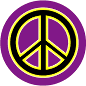 Neon Glow Black PEACE SIGN with Yellow Border Purple Background--STICKERS
