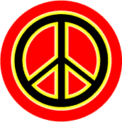Neon Glow Black PEACE SIGN with Yellow Border Red Background--BUTTON