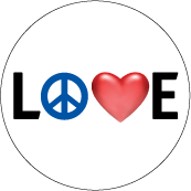 LOVE peace sign as O and heart as V PEACE BUTTON