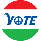 VOTE with peace sign as V PEACE BUTTON