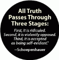 All Truth Passes Through Three Stages: First, it is ridiculed. Second, it is violently opposed. Third, it is accepted as being self-evident. --Schoepenhauer quote POLITICAL BUTTON