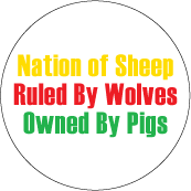 Nation of Sheep, Ruled By Wolves, Owned By Pigs POLITICAL BUTTON
