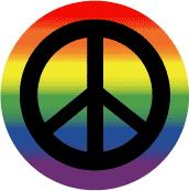Black Peace Sign with Gay Pride Flag Colors--Gay Pride Rainbow Shop BUTTON