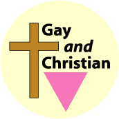Gay and Christian - Cross and Pink Triangle - Christian Gay Pride Rainbow Store BUTTON