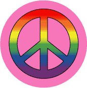 Gay Pride Flag Colors Peace Sign - Pink Background--Gay Pride Rainbow Shop BUTTON