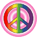 Gay Pride Flag Colors Peace Sign - Pink Rings Background--Gay Pride Rainbow Shop BUTTON