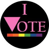 I Vote - Pink Triangle and Rainbow Pride Bar--Gay Pride Rainbow Shop BUTTON