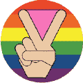 Peace Hand Peace Sign - Pink Triangle - Gay Pride Flag Colors--Gay Pride Rainbow Shop BUTTON