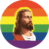 Rainbow Jesus - Christian Gay Pride Rainbow Shop BUTTON