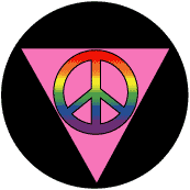 Rainbow Peace Sign in Pink Triangle--GAY PRIDE KEY CHAIN