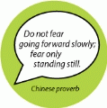 Do not fear going forward slowly; fear only standing still. Chinese proverb SPIRITUAL BUMPER STICKER