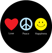 Love Peace and Happiness Symbols SPIRITUAL BUTTON