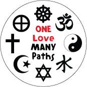 One Love, Many Paths [religious symbols] SPIRITUAL BUMPER STICKER