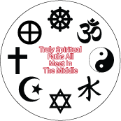 Truly Spiritual Paths All Meet In The Middle [religious symbols with heart at center] SPIRITUAL STICKERS