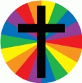 Black Cross with Rainbow Background GAY BUTTON