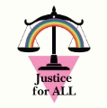 Justice for ALL [Scales of Equality, Pink Triangle] GAY BUTTON