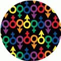 Rainbow Gender Symbols BLACK Background GAY BUTTON