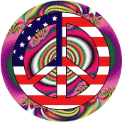 1960s Hippie Peace Flag 7 - American Flag BUTTON