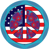 PEACE SIGN: Hippie Flowers Peace Flag 17--BUTTON