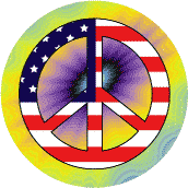 PEACE SIGN: Mod Hippie Peace Flag 10--BUTTON