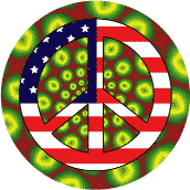 PEACE SIGN: Mod Hippie Peace Flag 9 - American Flag BUTTON