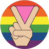 Pink Triangle Rainbow Background Peace Hand--MAGNET