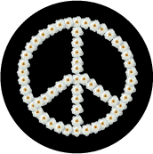 PEACE SYMBOL: Peace Sign Flower Power White Roses on Black--POSTER