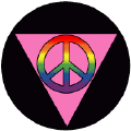 PEACE SYMBOL: Rainbow in Pink Triangle--PEACE SYMBOL PEACE SIGN BUTTON