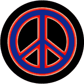 Neon Glow Blue PEACE SIGN with Red Border Black Background--MAGNET