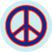 Neon Glow Blue PEACE SIGN with Red Border Light Blue Background--POSTER