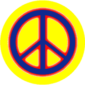 Neon Glow Blue PEACE SIGN with Red Border Yellow Background--KEY CHAIN