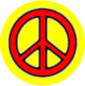 Neon Glow Red PEACE SIGN with Black Border Yellow Background--KEY CHAIN