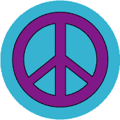 Purple PEACE SIGN on Blue Background--BUTTON