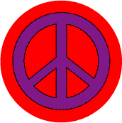 Purple PEACE SIGN on Red Background--BUTTON