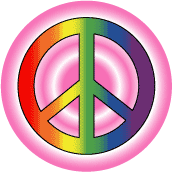 Rainbow PEACE SIGN with Pink Rings Background--MAGNET