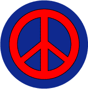 Red PEACE SIGN on Blue Background--BUTTON