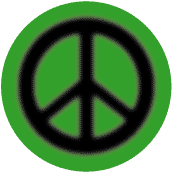 Warm Fuzzy Black PEACE SIGN on Green Background--BUTTON