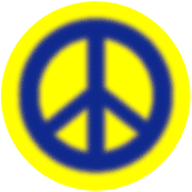 Warm Fuzzy Blue PEACE SIGN on Yellow Background--BUTTON